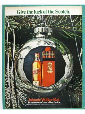 Print Ad Johnnie Walker Red Scotch Whisky Christmas 1960s Holiday Ornament Tree
